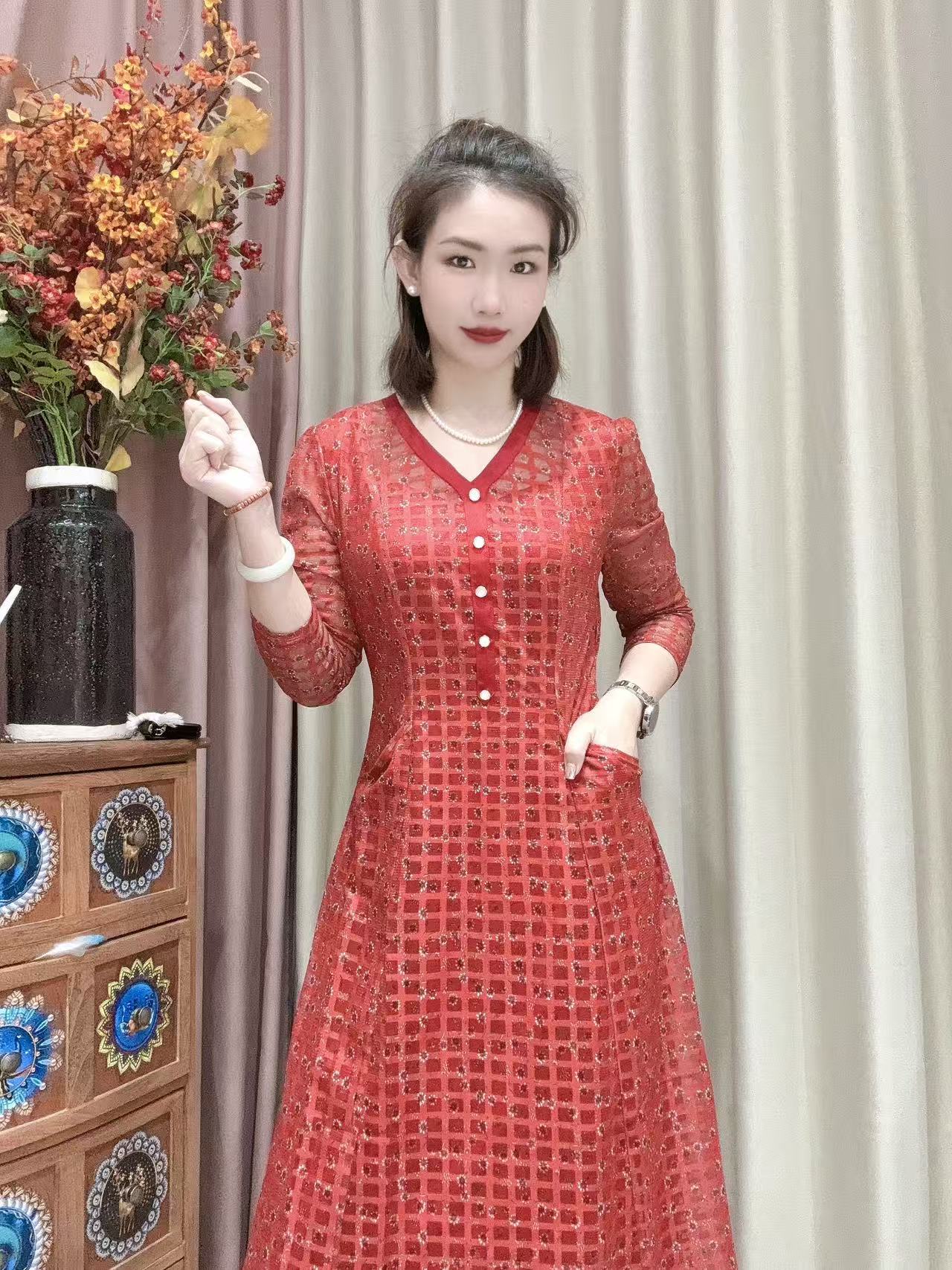 S 1202#优雅气质妈妈装连衣裙