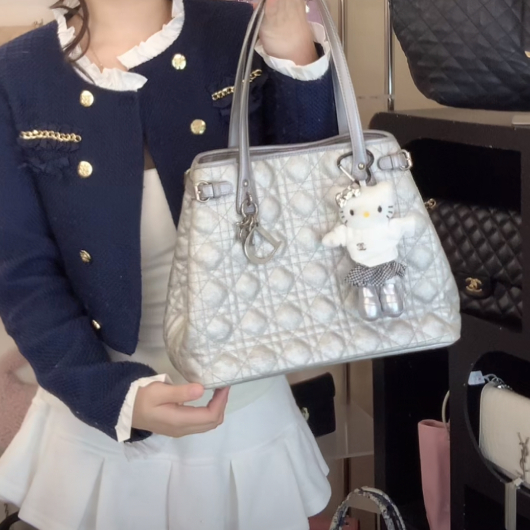 95新 DIOR/迪奥 dior银色托特单肩包
