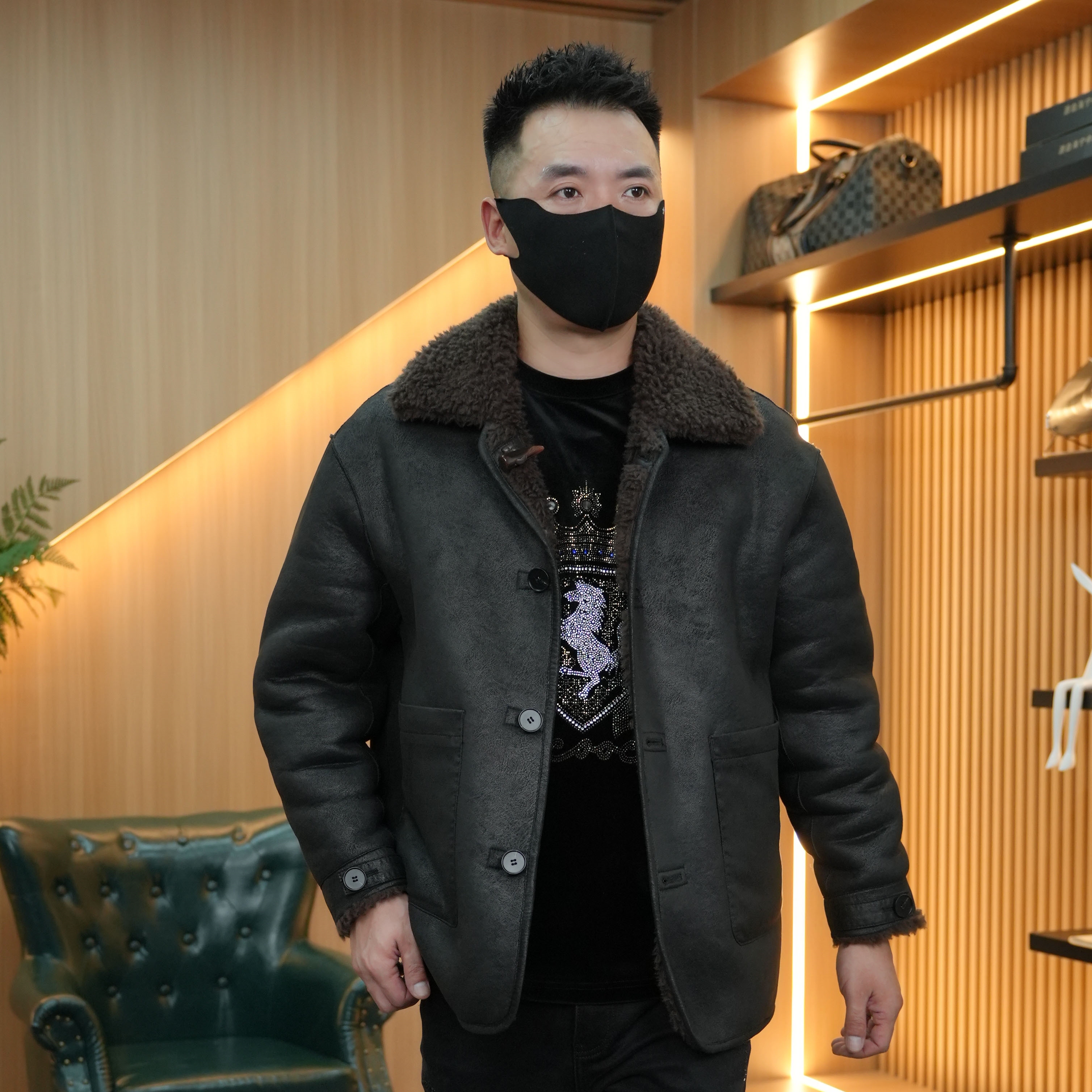 100%羊毛两面穿翻领夹克 男士休闲时尚保暖防风外套秋冬时尚大衣