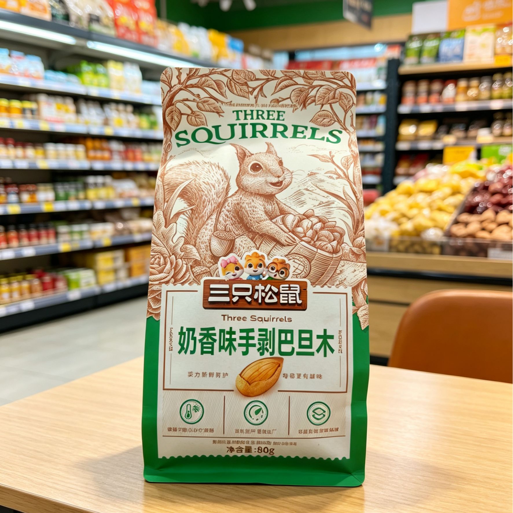 三只松鼠奶香味手剥巴旦木80g*3袋日期7月到9月
