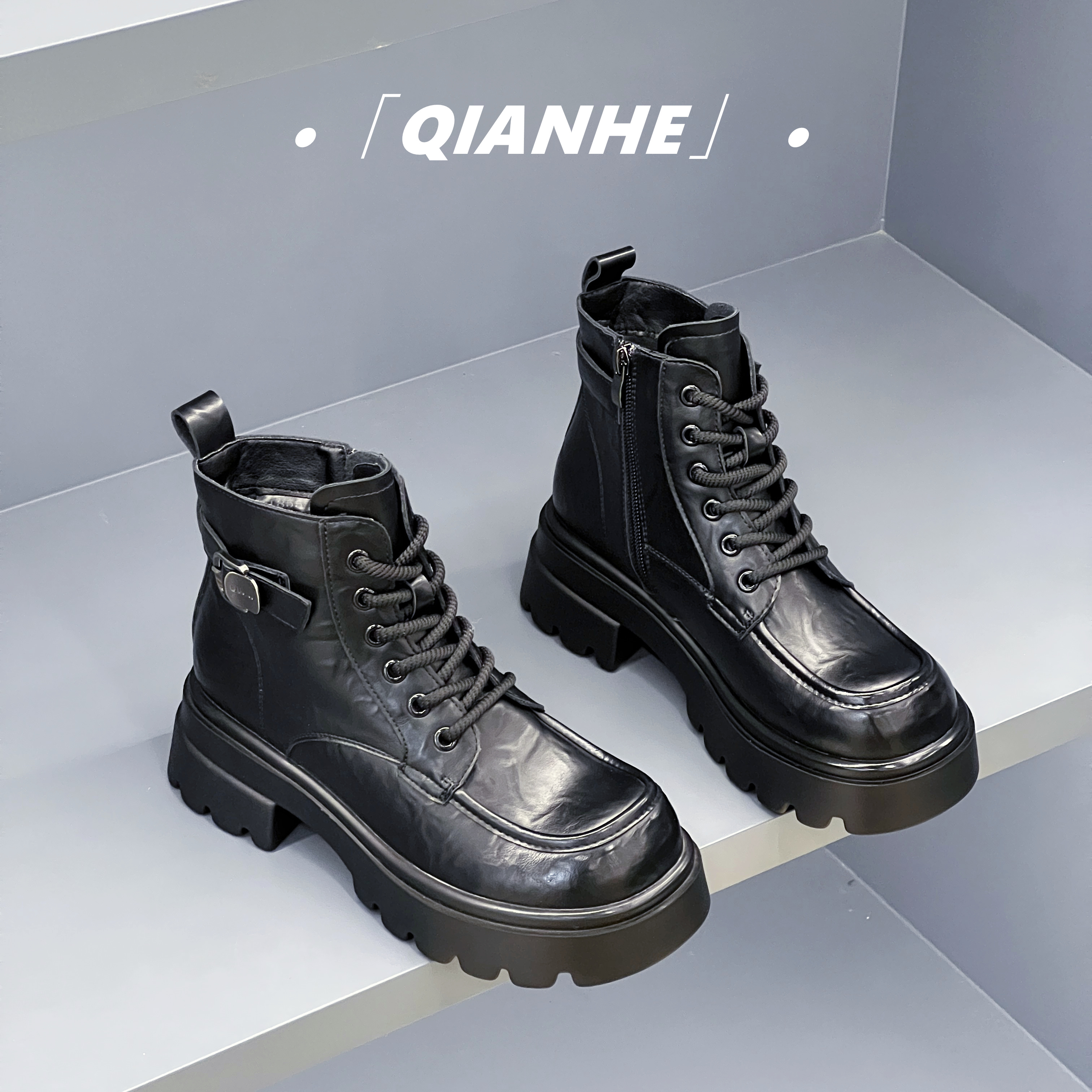 「Qan'h千合女鞋」• 高定款厚底休闲马丁靴（1855)