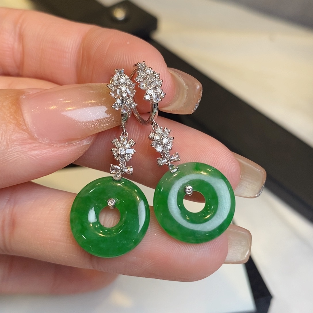 翡翠耳饰18K金镶嵌甜甜圈