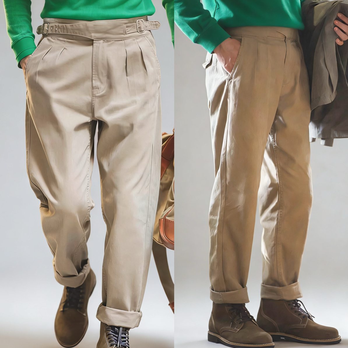 春秋款男士抗皱质感100棉宽松直筒休闲长裤百搭纯色卡其西裤2596