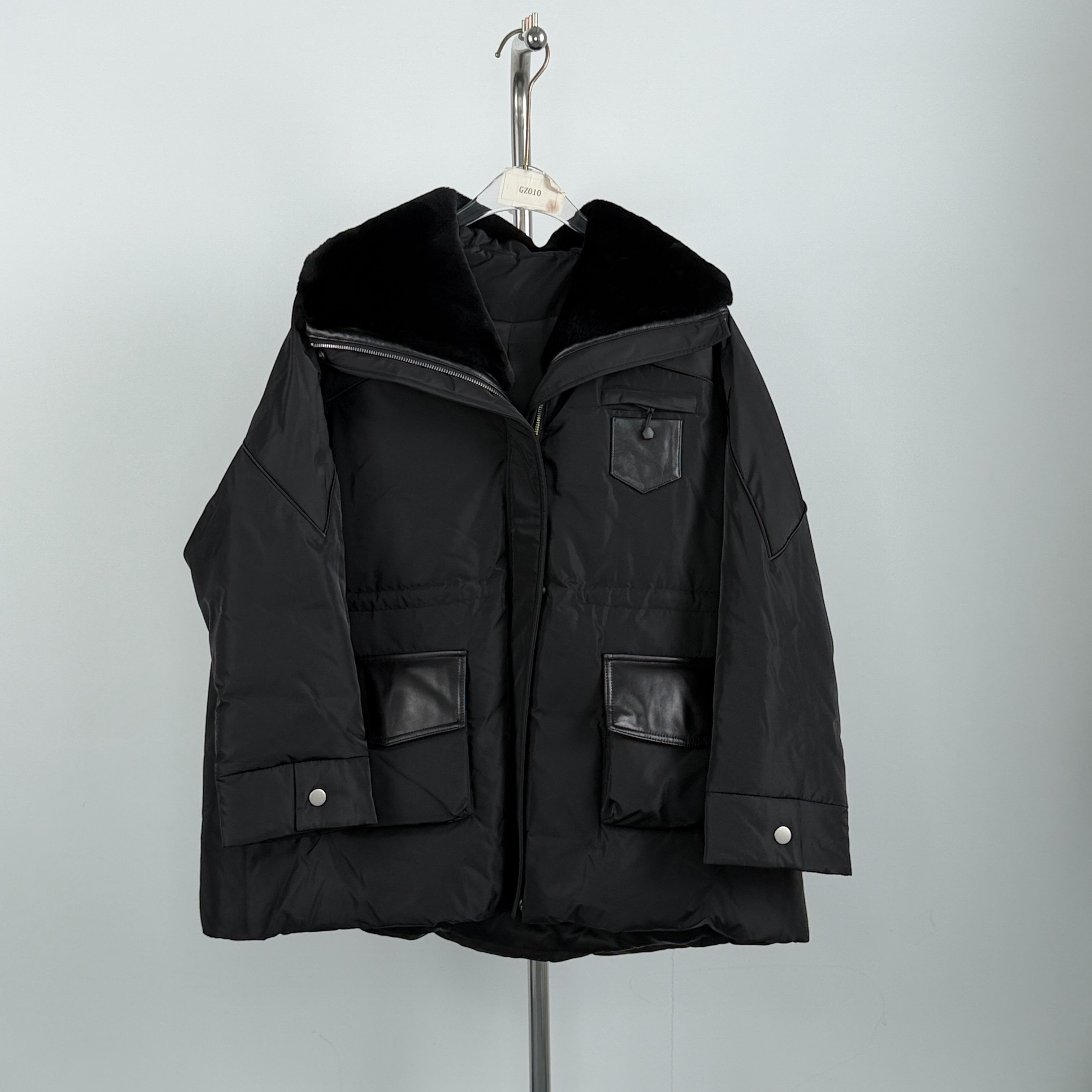 休闲纯色女装保暖立领鹅绒服中长款棉服双面穿加厚0397