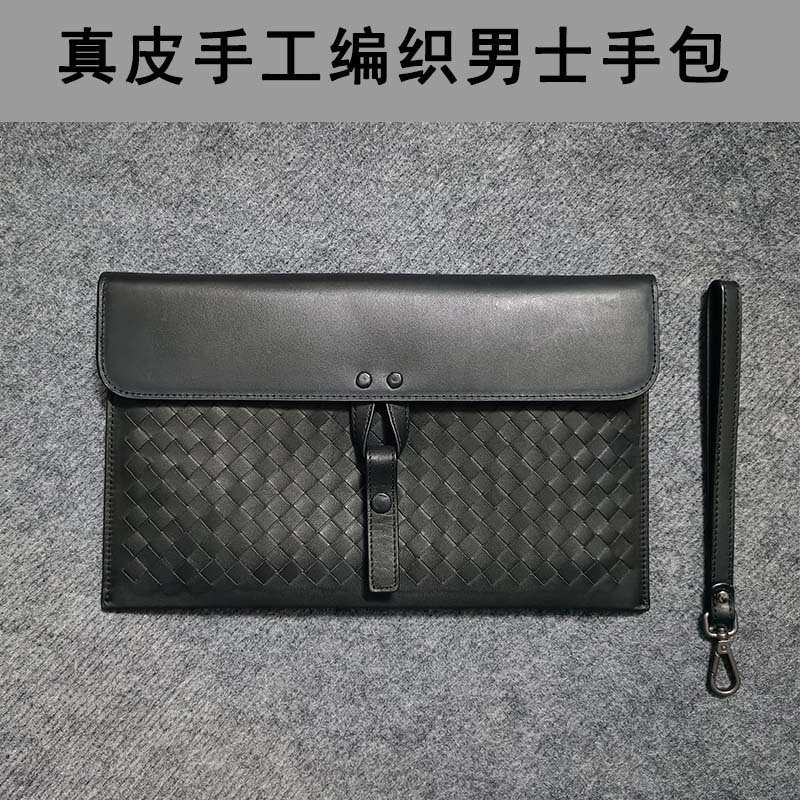 【头层胎牛皮】男款手包头层牛皮手工编织男士手腕包轻薄商务手拿包