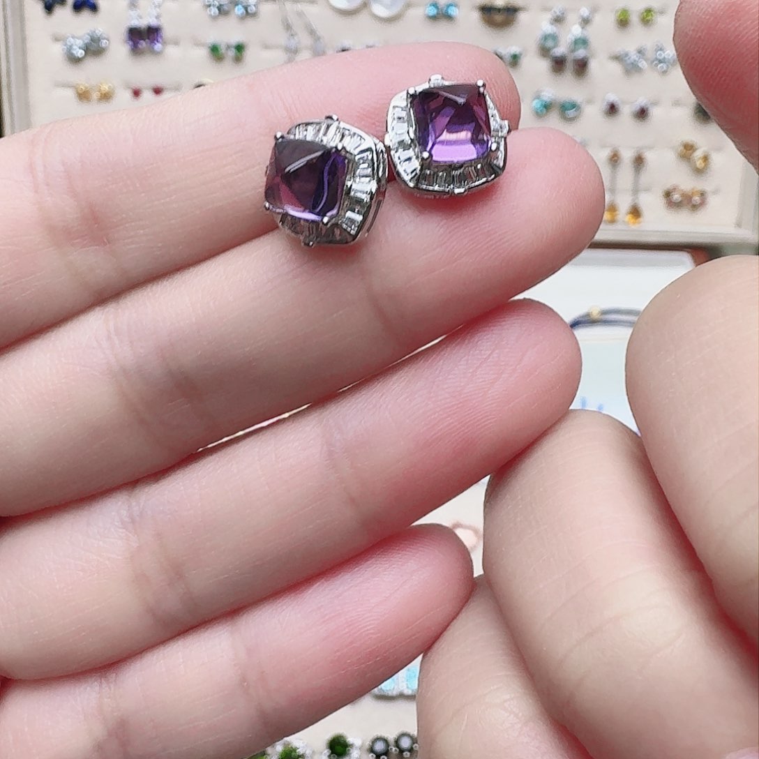 水晶耳饰银S925镶嵌耳钉