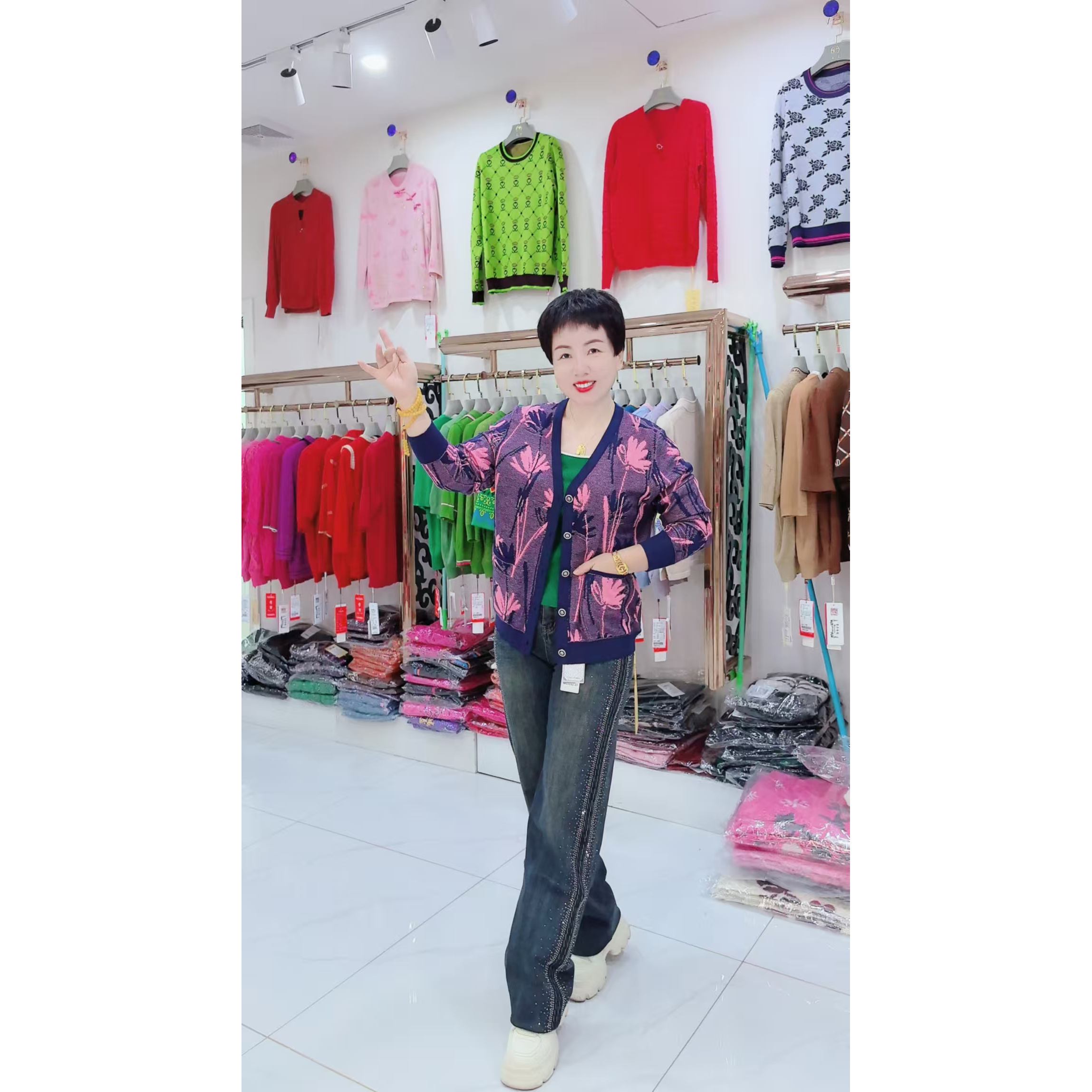 36383-01015-36303 针织扎染开衫针织衫双面衬衫短外套运动时尚