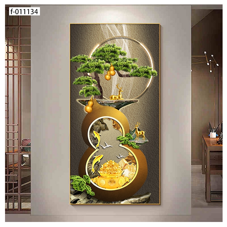 F1185聚宝葫芦新中式入户玄关装饰画过道尽头落地画好寓意壁挂画
