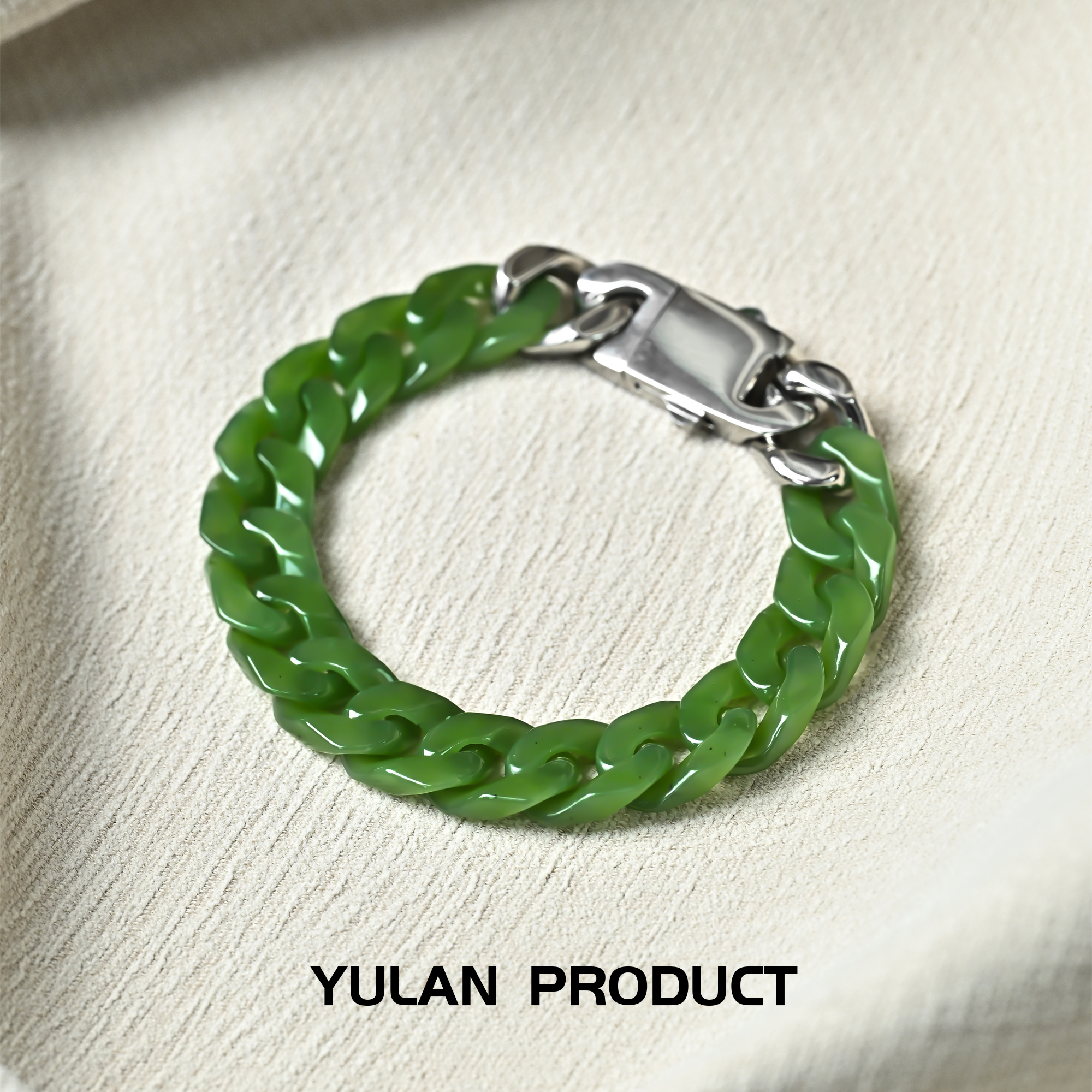钰澜文玩【自由古巴】和田玉碧玉-古巴手链轻奢潮流