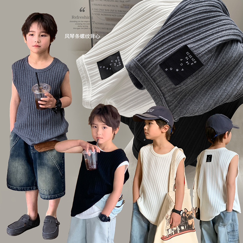 在仓【风琴】源源家童装2025男童无袖t恤儿童夏季背心男孩上衣潮夏1