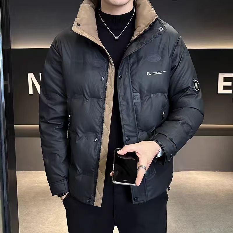 羽绒保暖免洗免烫立领撞色痞帅帅气立领加厚男款鸭绒百搭冬季外套
