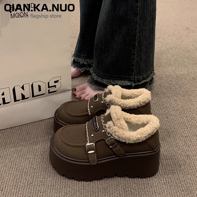 勃肯鞋增高保暖厚底棉鞋女2024新款冬季加绒加厚一脚蹬毛毛雪地靴
