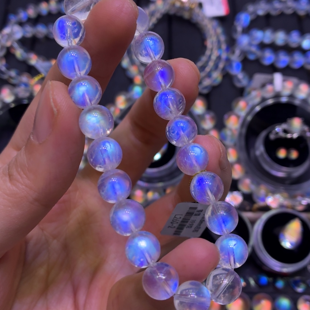 月光石手链未镶嵌印度料蓝月玻璃体8.8mm