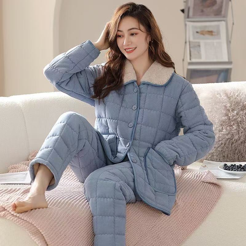 家居服套装男女款可外穿彩棉睡衣家居服居家加厚套装情侣保暖