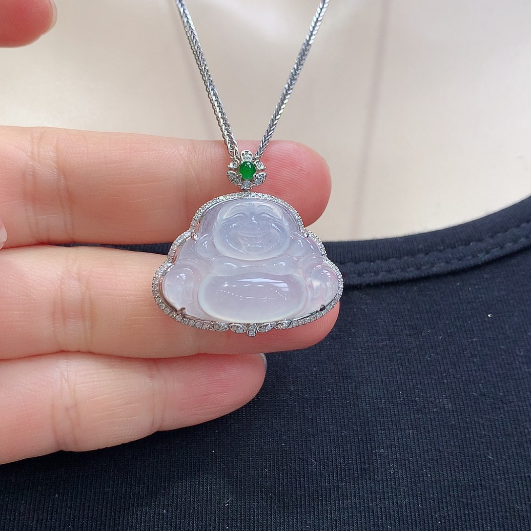 翡翠18K金镶嵌颈饰紫*佛公