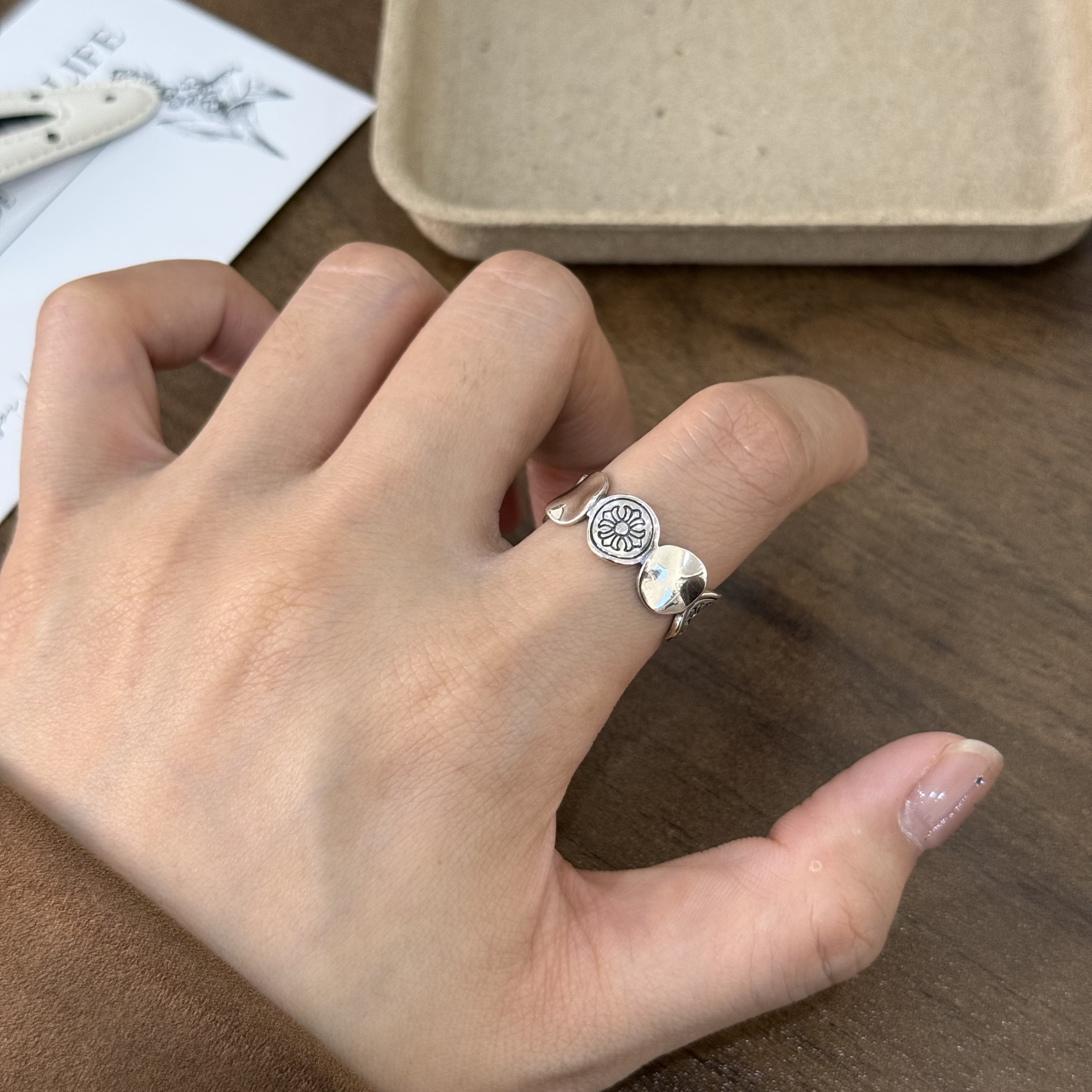 925银戒指 【克罗圆币】开口戒指个性小众通勤日韩时尚精致气质