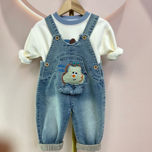 新款宝宝春秋牛仔背带裤可开档小童男女宝背带休闲裤子