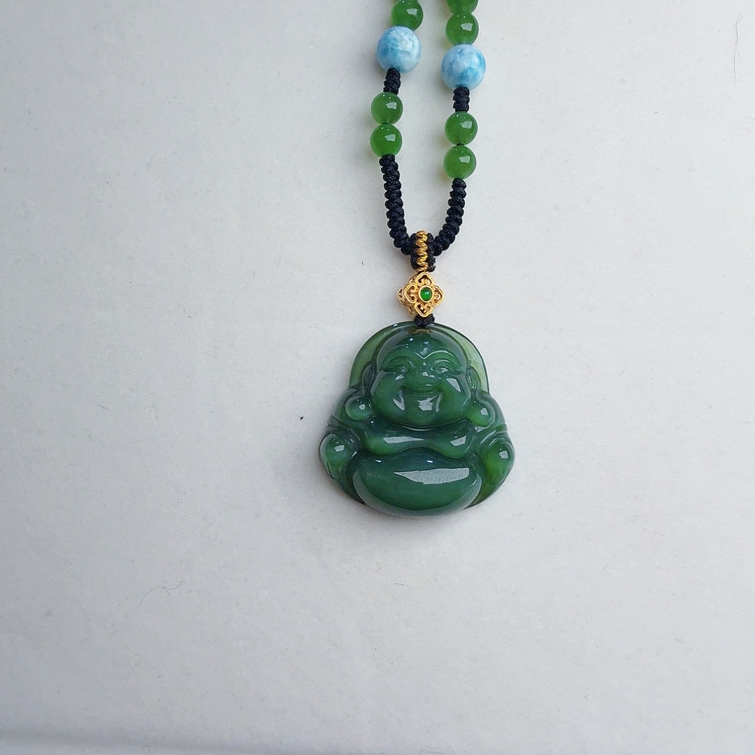 和田玉（碧玉）吊坠(赠链)未镶嵌喜****a