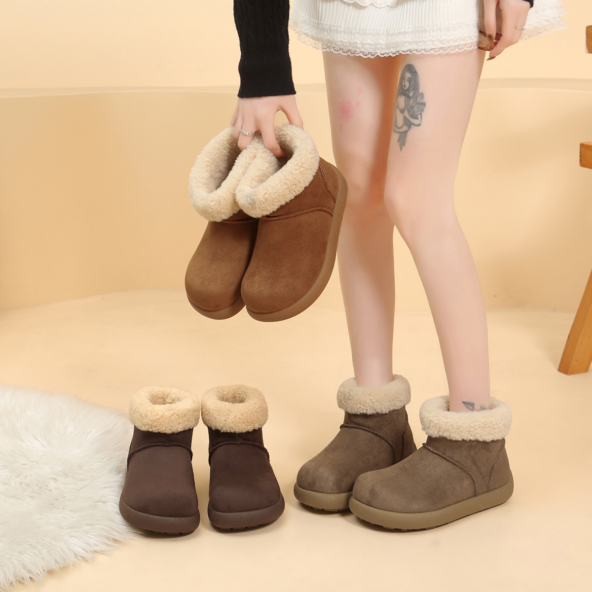 【小土豆】雪地靴桑坡秋冬厚底雪地靴雪地靴棉靴平底加绒加厚雪棉鞋