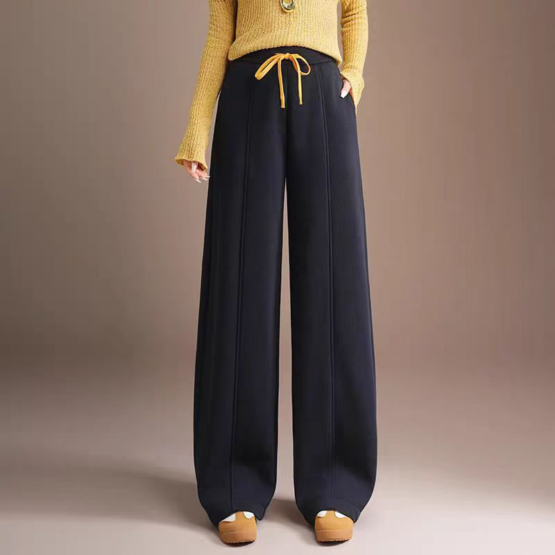 冬季加绒宽松休闲弯刀女裤高腰显瘦保暖长裤