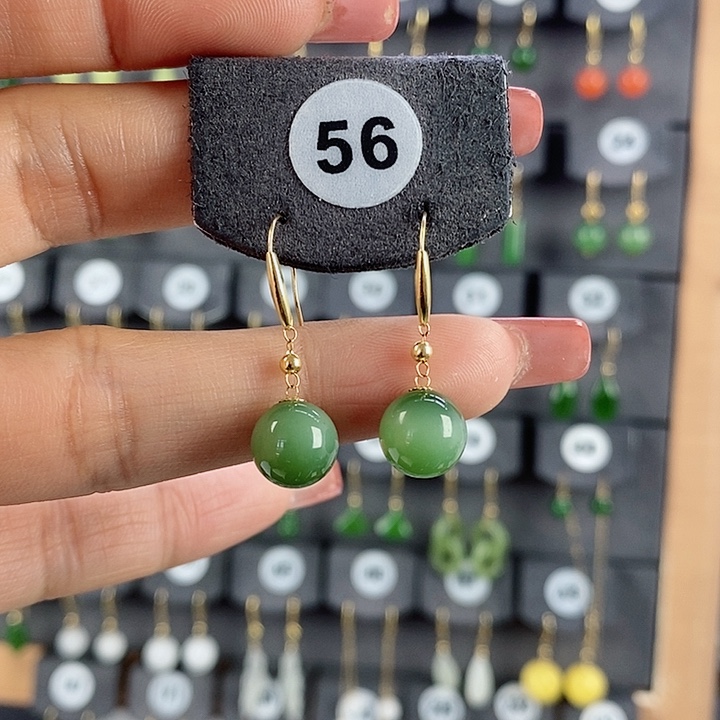 和田玉18K金镶嵌耳饰