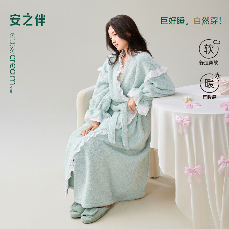 安之伴【巨保暖】双面安蕊绒冬季新款睡袍女加绒加厚晨袍浴袍家居服