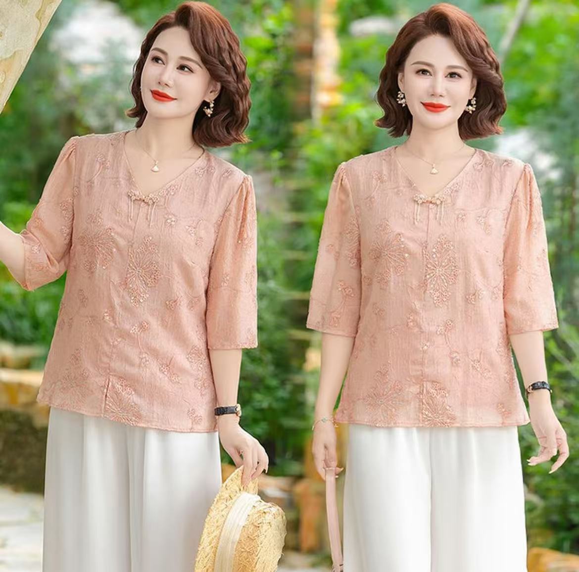 3043-气质重工刺绣温柔优雅上衣显瘦减龄
