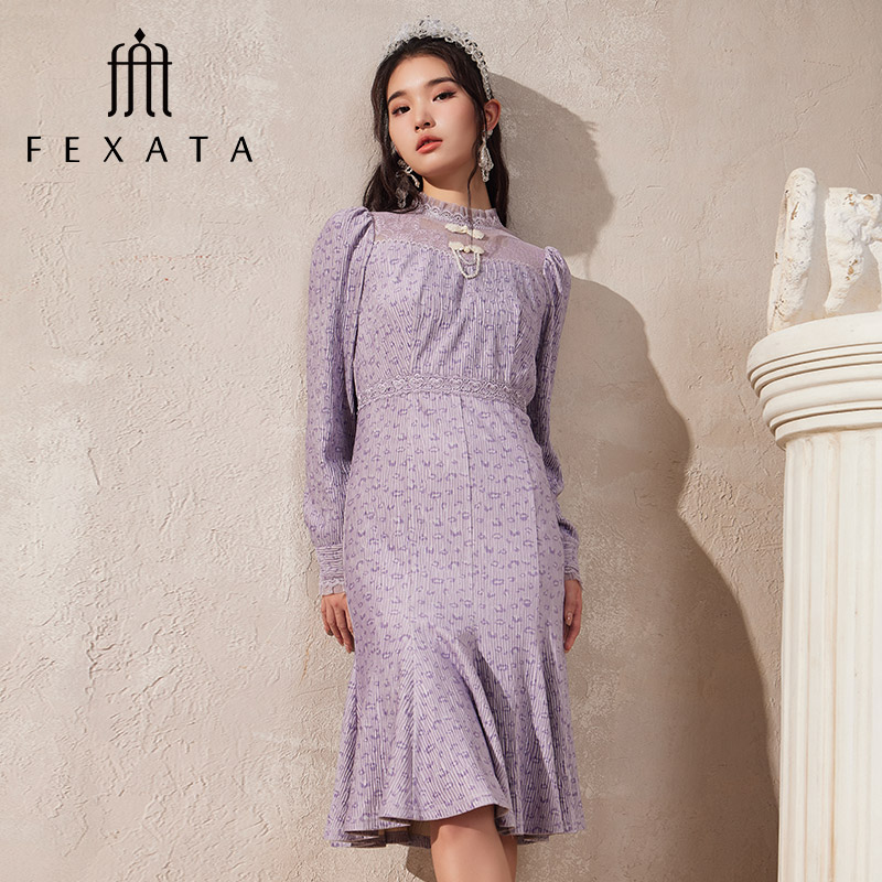 【达人专属】FEXATA斐格思连衣裙冬新中式改良盘扣鱼尾裙