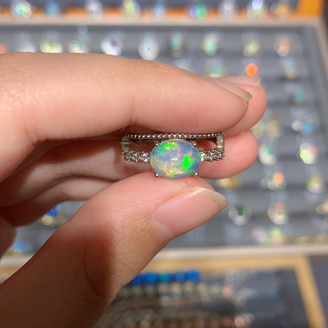 银S925镶嵌欧泊欧泊戒指y