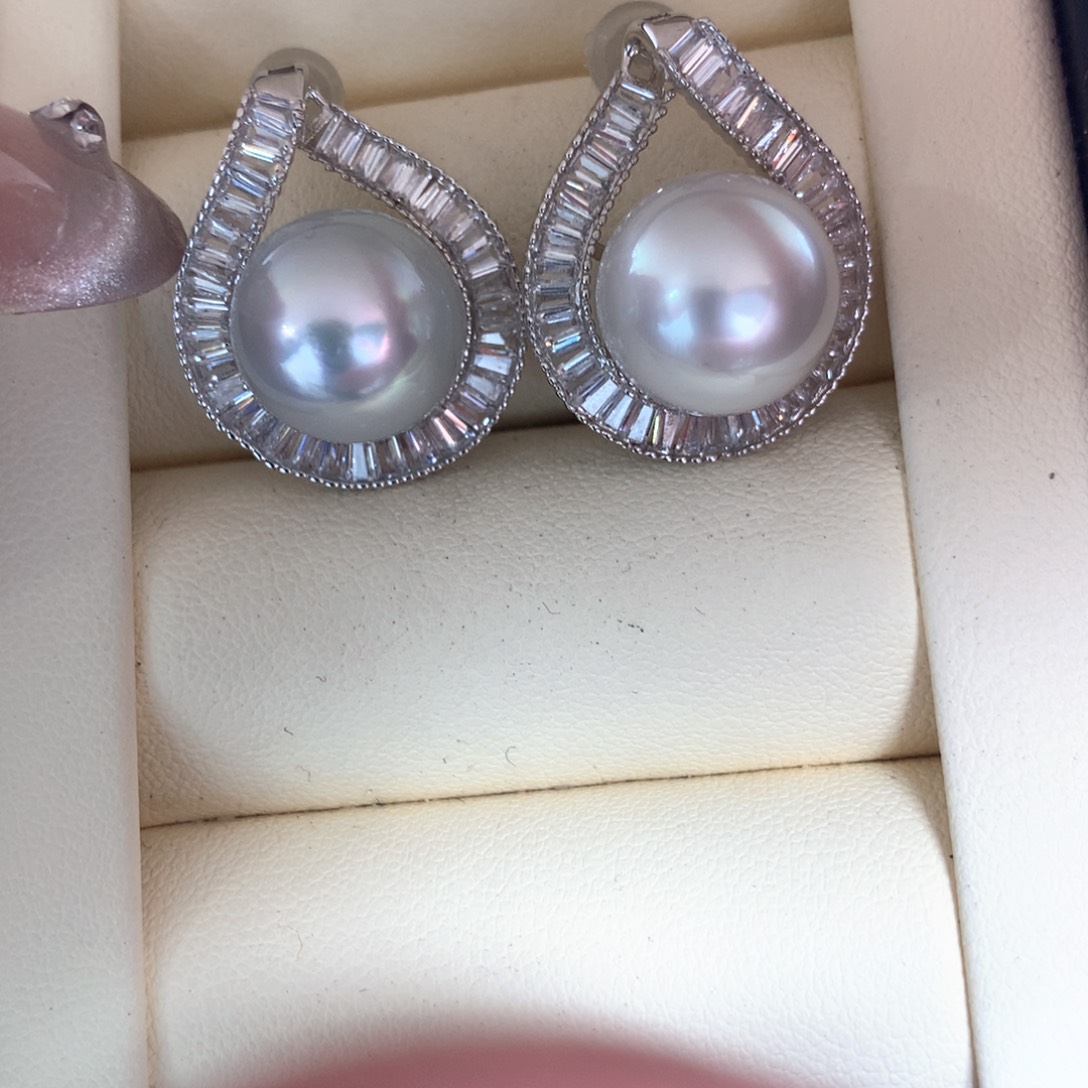 海水珍珠耳饰银S925镶嵌