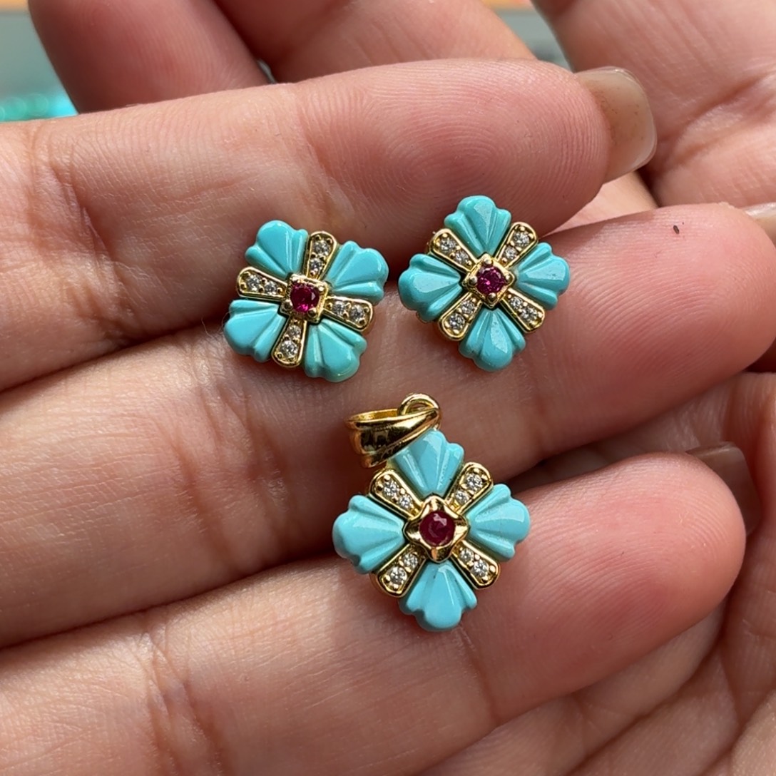 绿松石银S925镀金镶嵌珠宝奇石