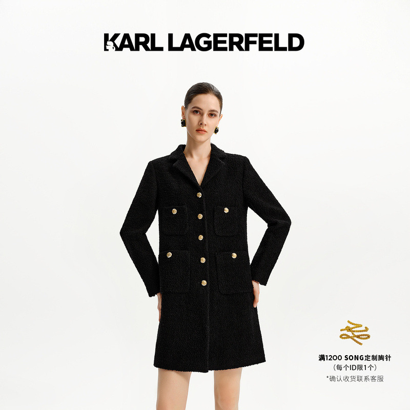 KARL LAGERFELD卡尔拉格斐2024冬季圈圈毛黑色大衣佛爷K27E2951