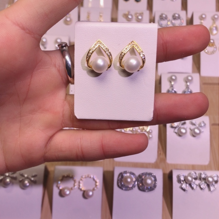 淡水珍珠耳饰银S925镶嵌