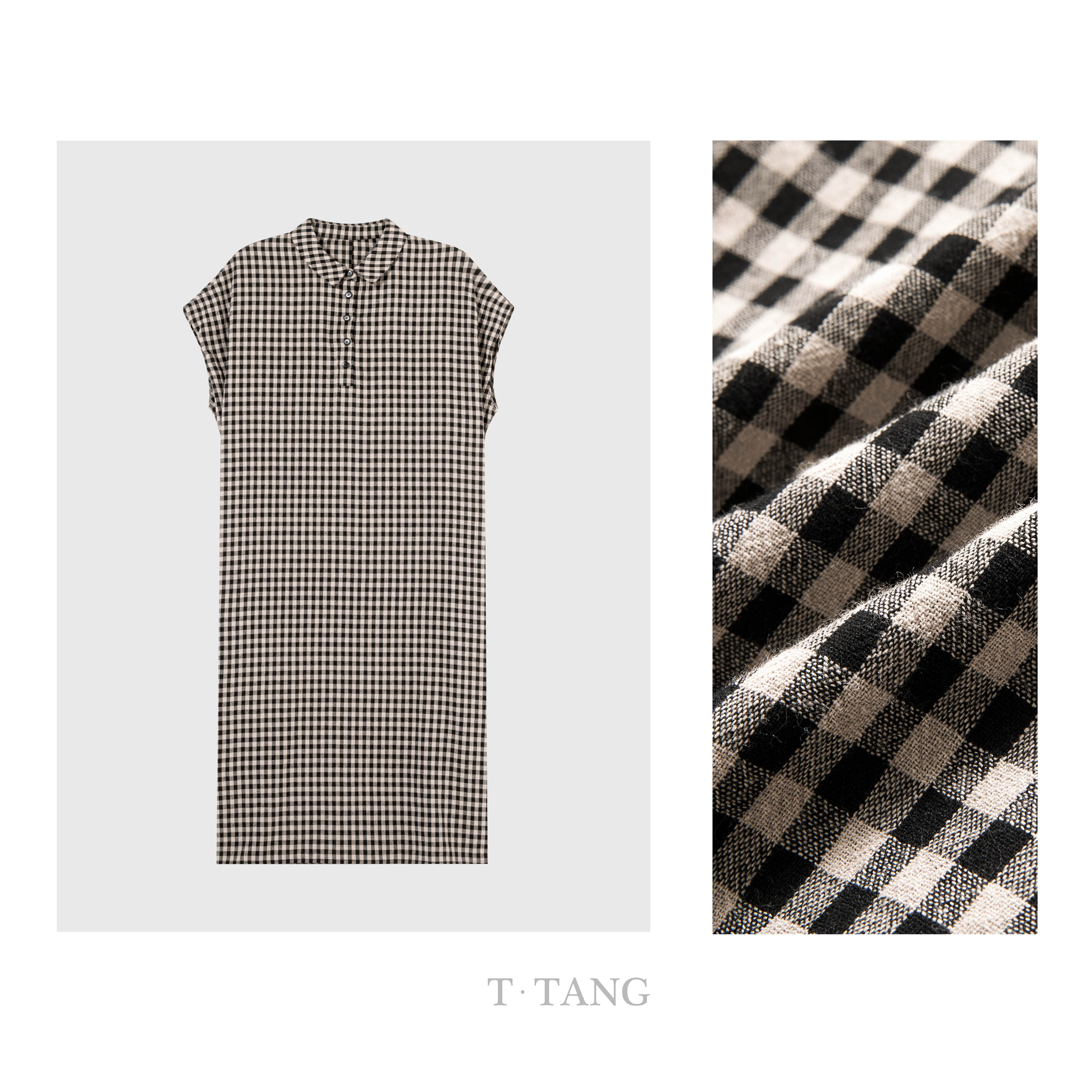 FL新款色织棉格子时尚气质女士休闲格纹中长款连衣裙【6972】TT