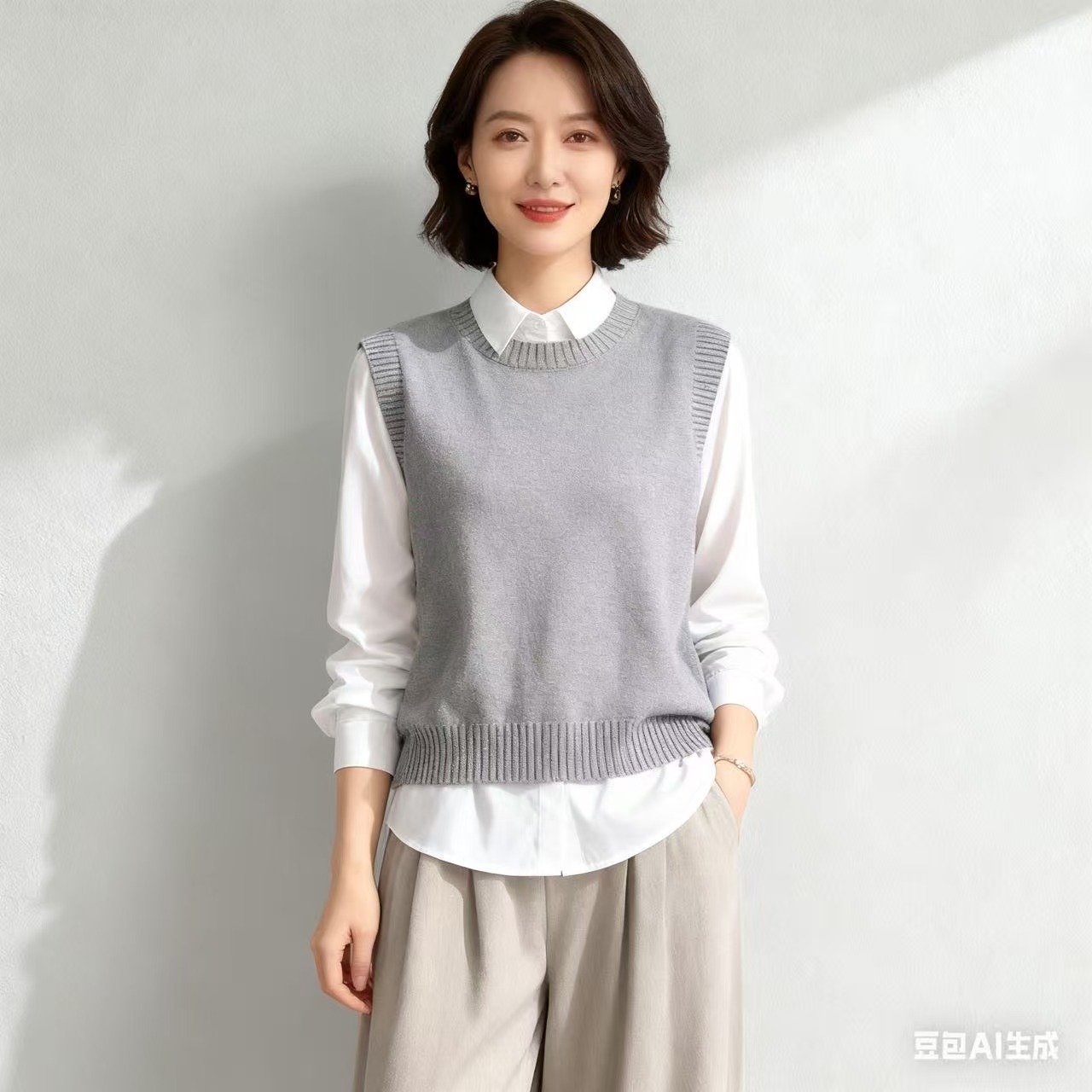 宽松慵懒风时尚女款外穿圆领针织马甲女外穿叠穿百搭简约大气女装
