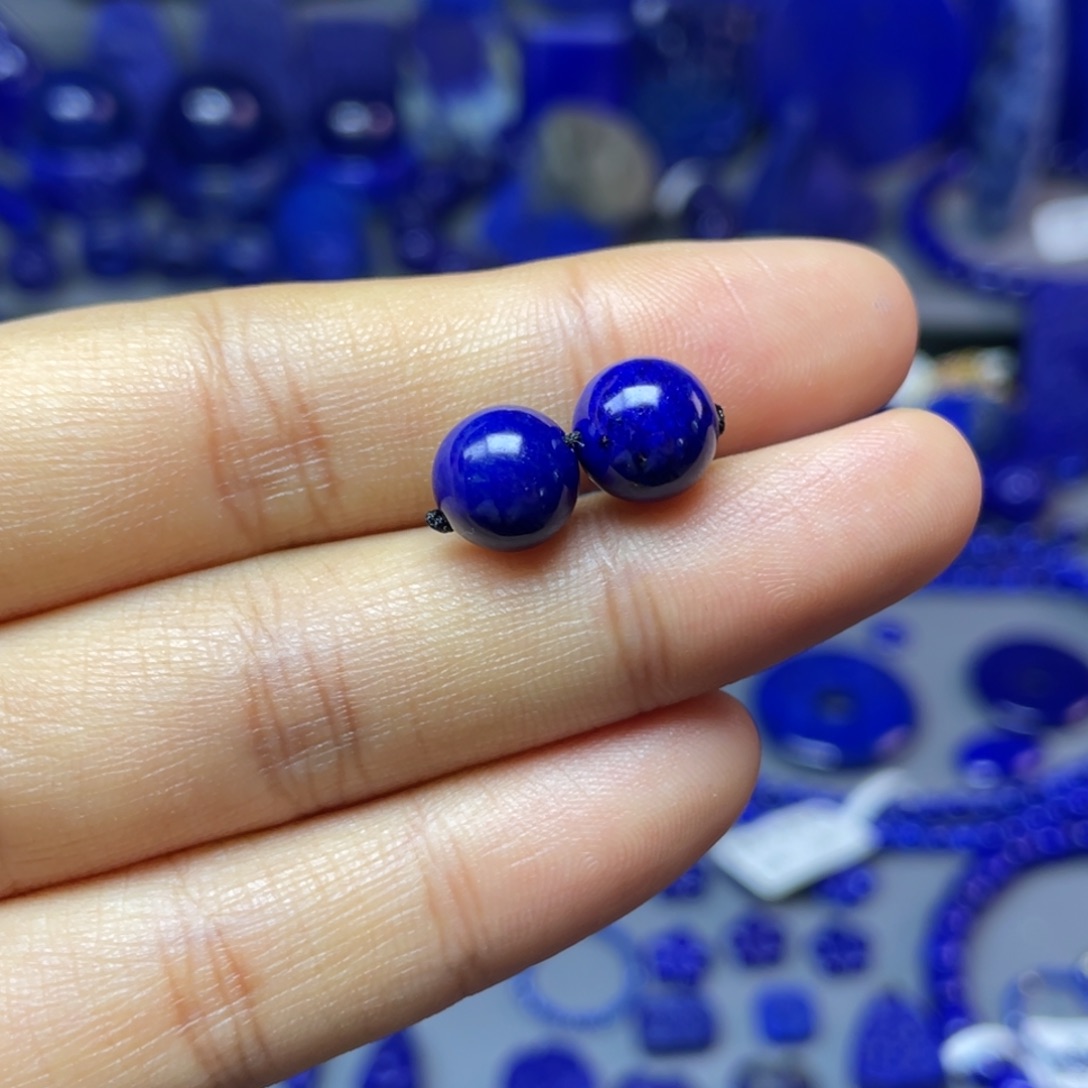 青金石未镶嵌8mm对珠配饰