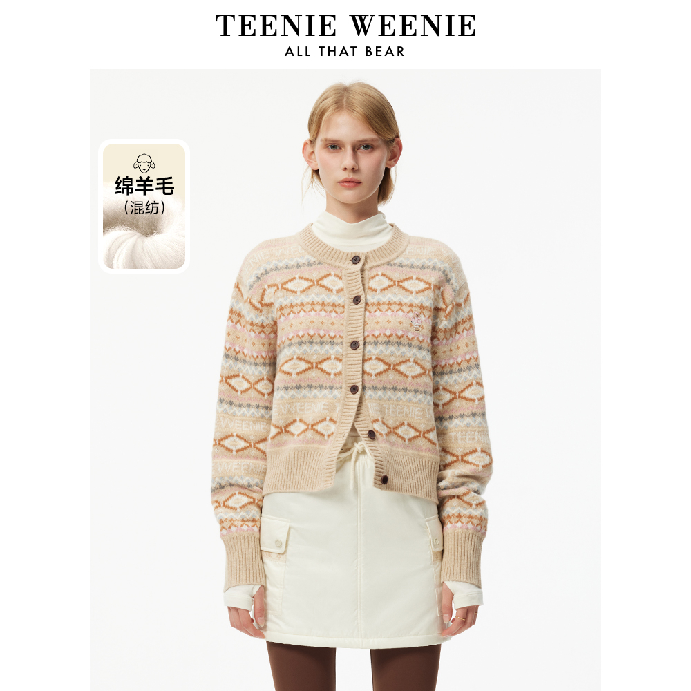 TeenieWeenie小熊毛针织开衫24费尔岛纹样提花毛衣女TTCK244V01T