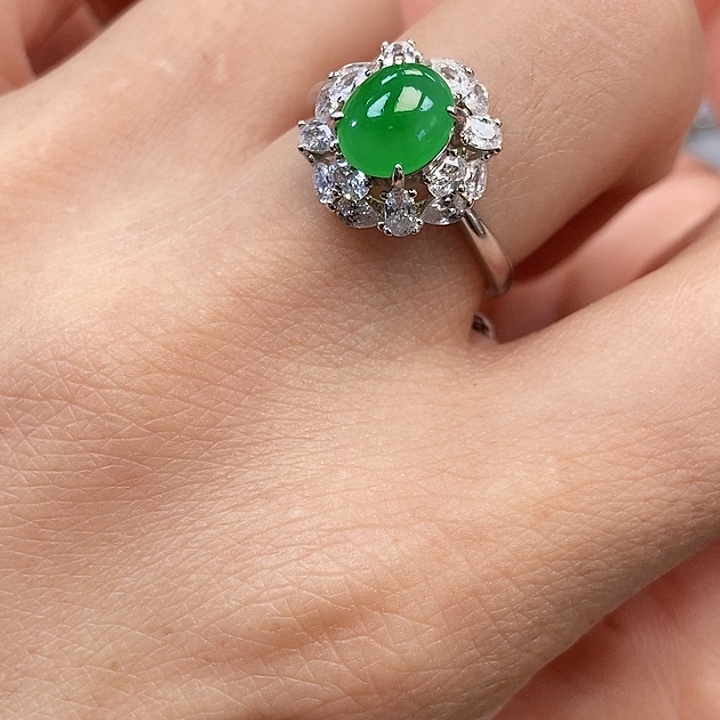 翡翠银S925镶嵌戒指戒指