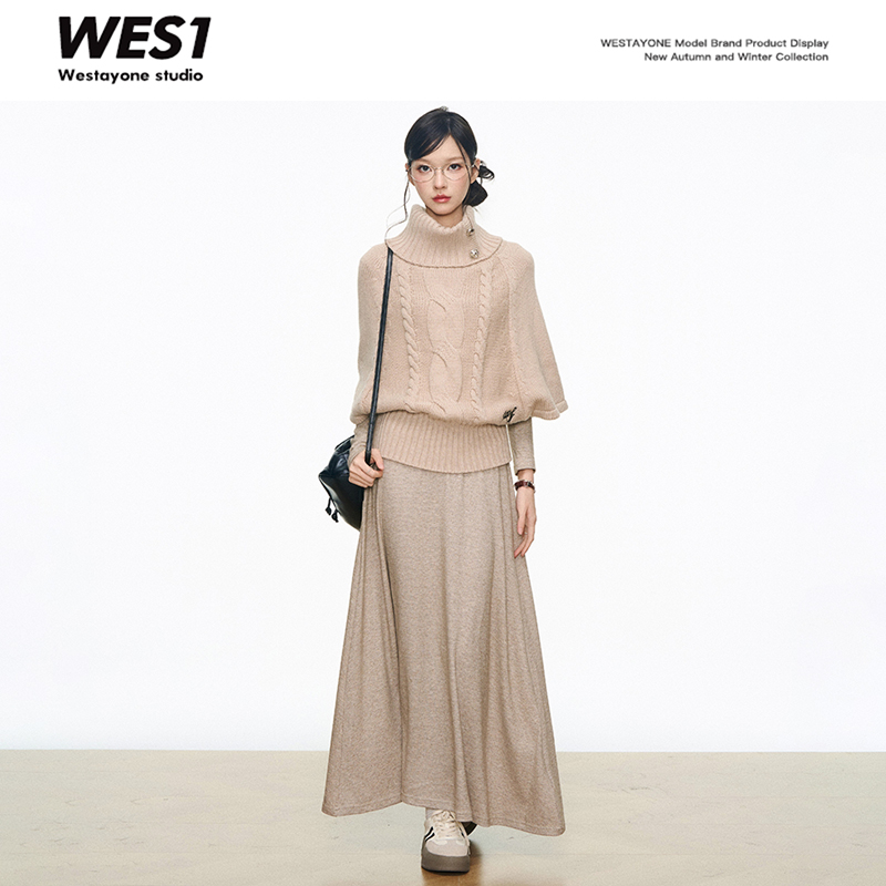 8.12新品 WESTAYONE高领银扣毛衣上衣女针织衫+连衣裙