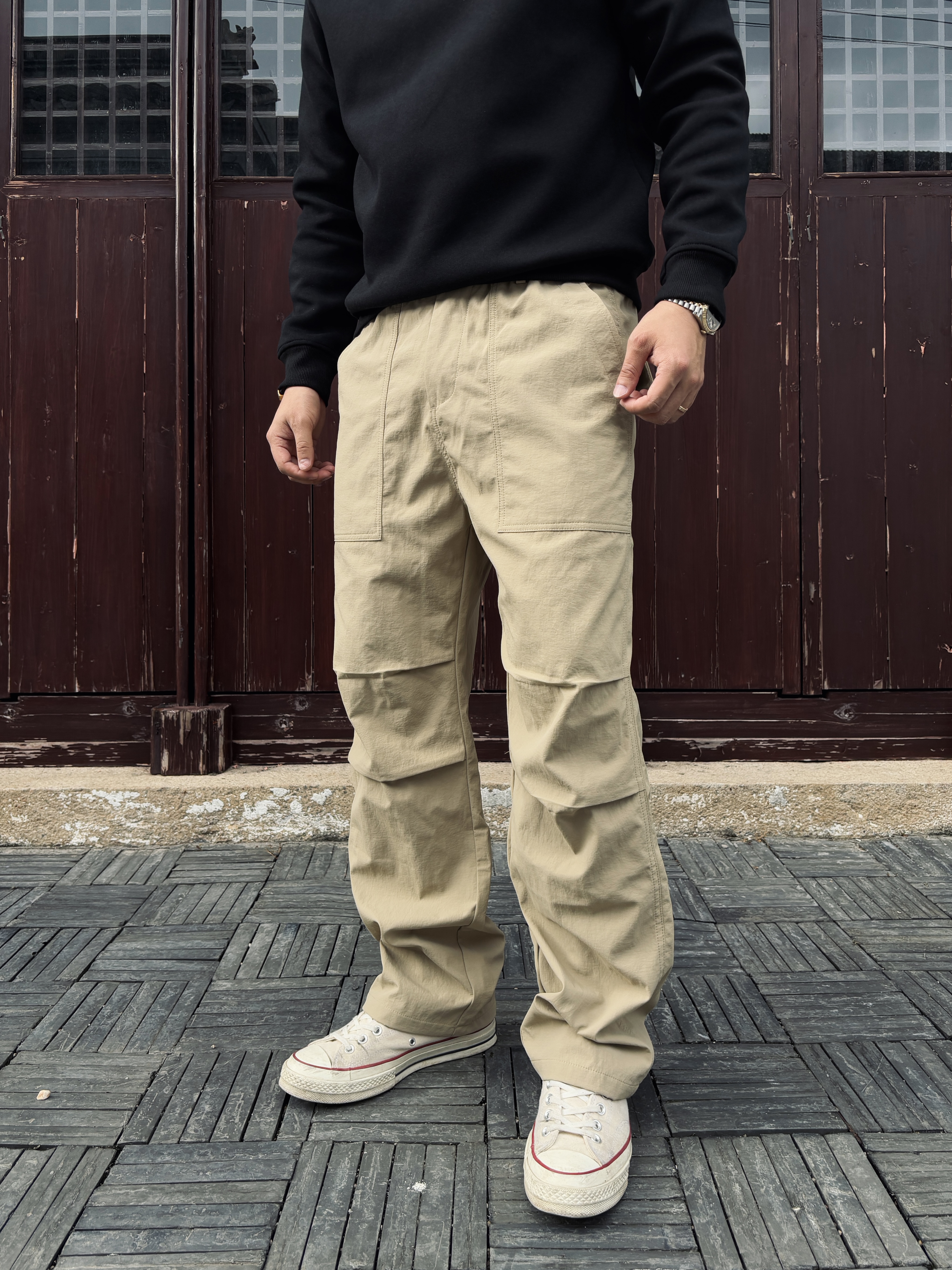 SOS伞兵双折工装裤小方格户外百搭宽松直筒休闲裤基础质感长裤男