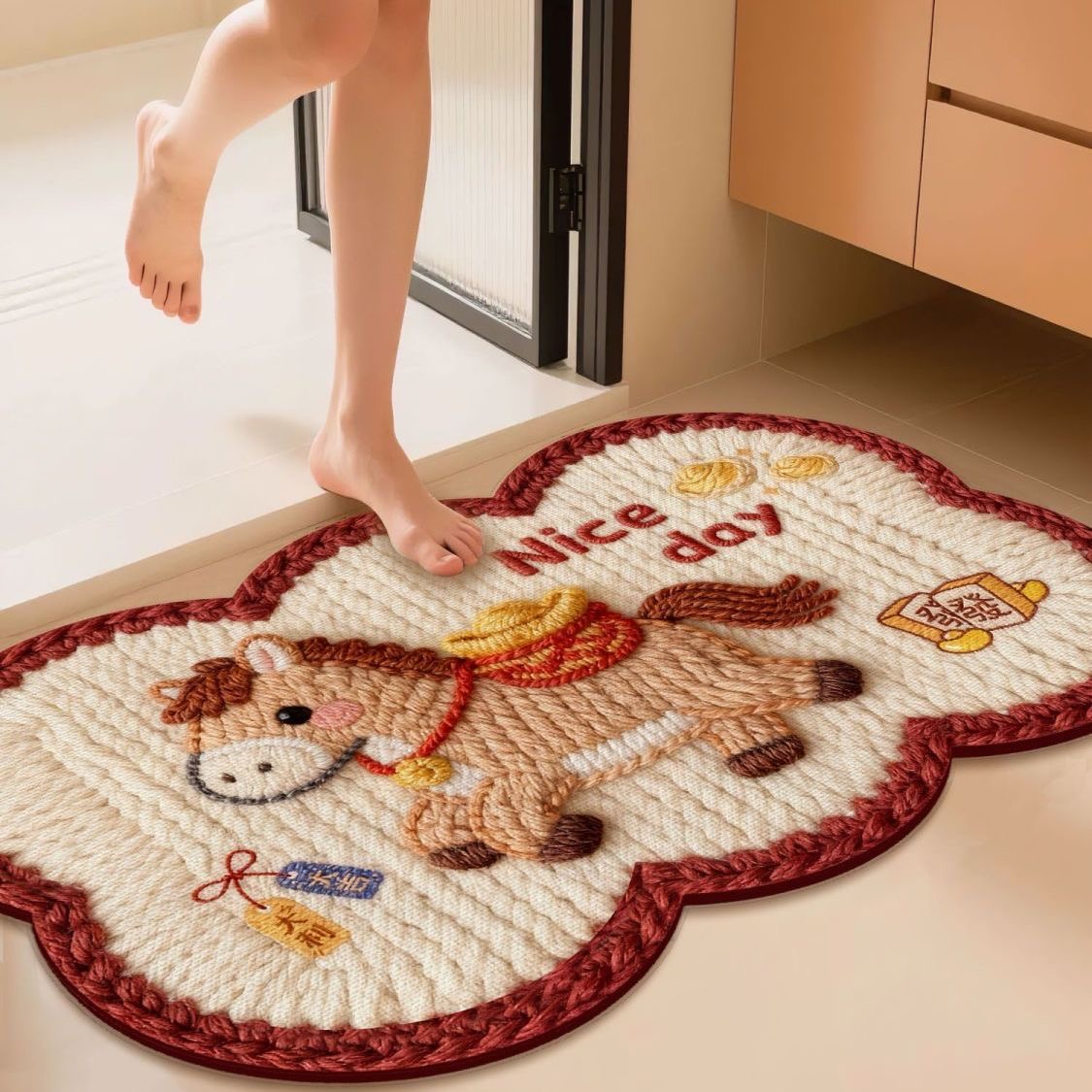 毛线感-幸运小马硅藻泥入户门卫生间防滑地垫水脚垫家用可爱地毯