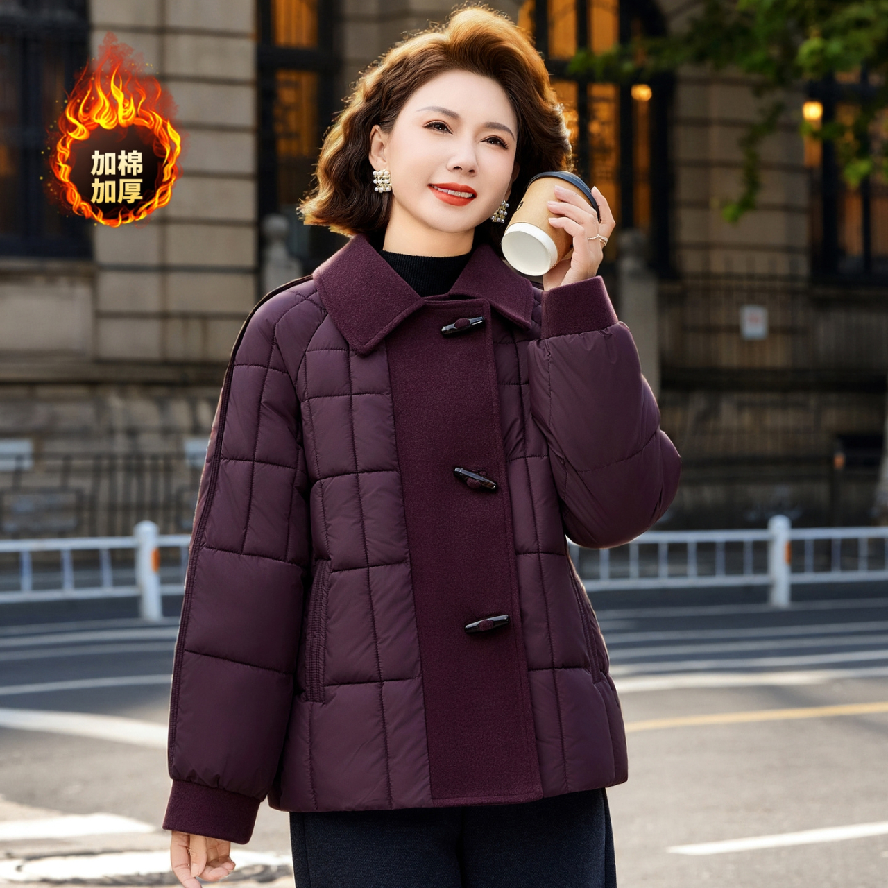 9265时尚百搭棉服中年外套女冬季大码洋气妈妈装加厚保暖过冬棉衣