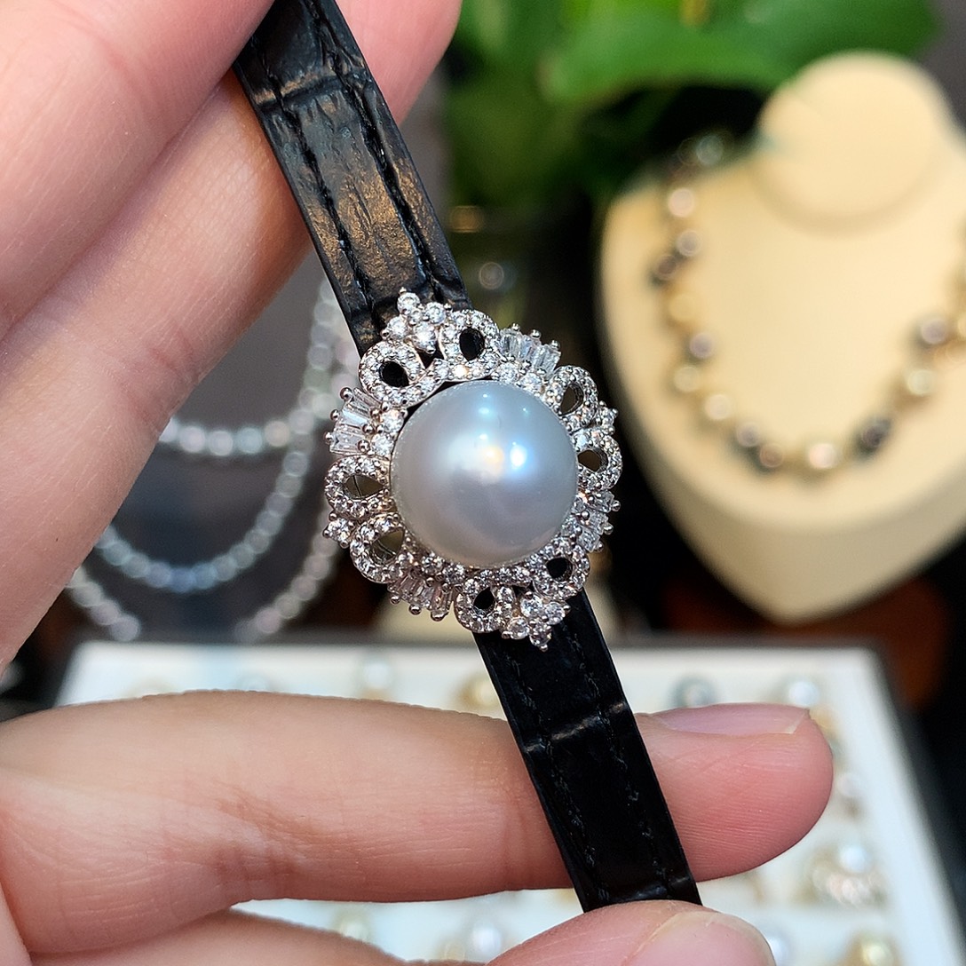 海水珍珠银S925镶嵌手镯