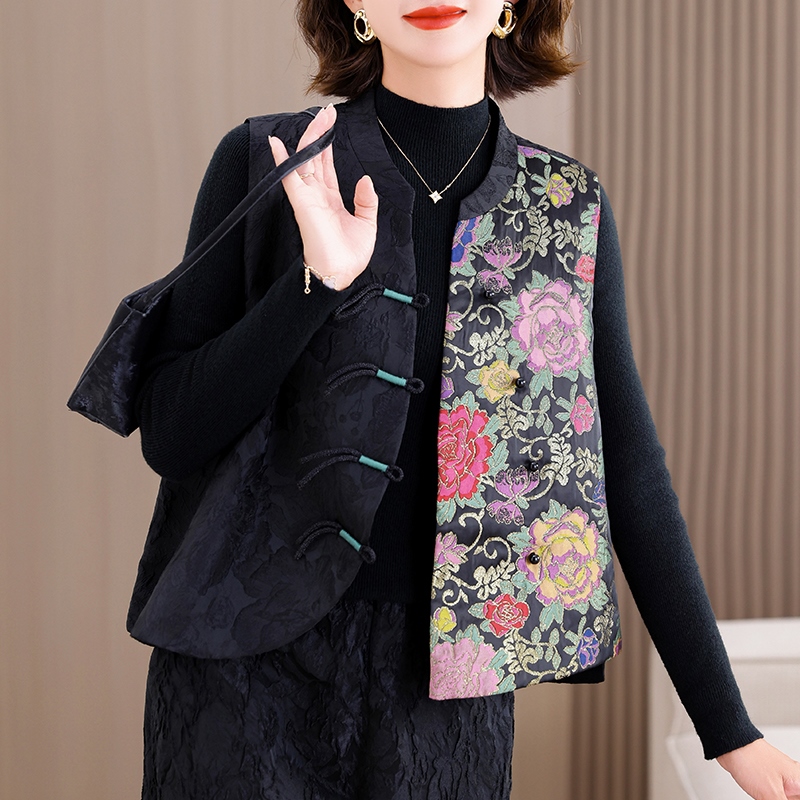 国风提花马甲女款春秋冬复古盘扣唐装坎肩外穿新中式背心马夹上衣