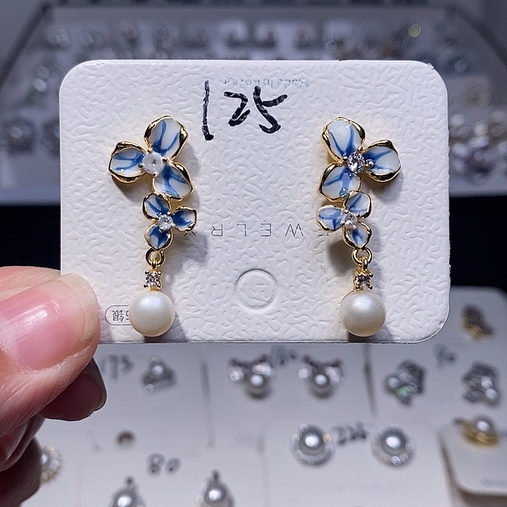 耳饰银S925镶嵌淡水珍珠