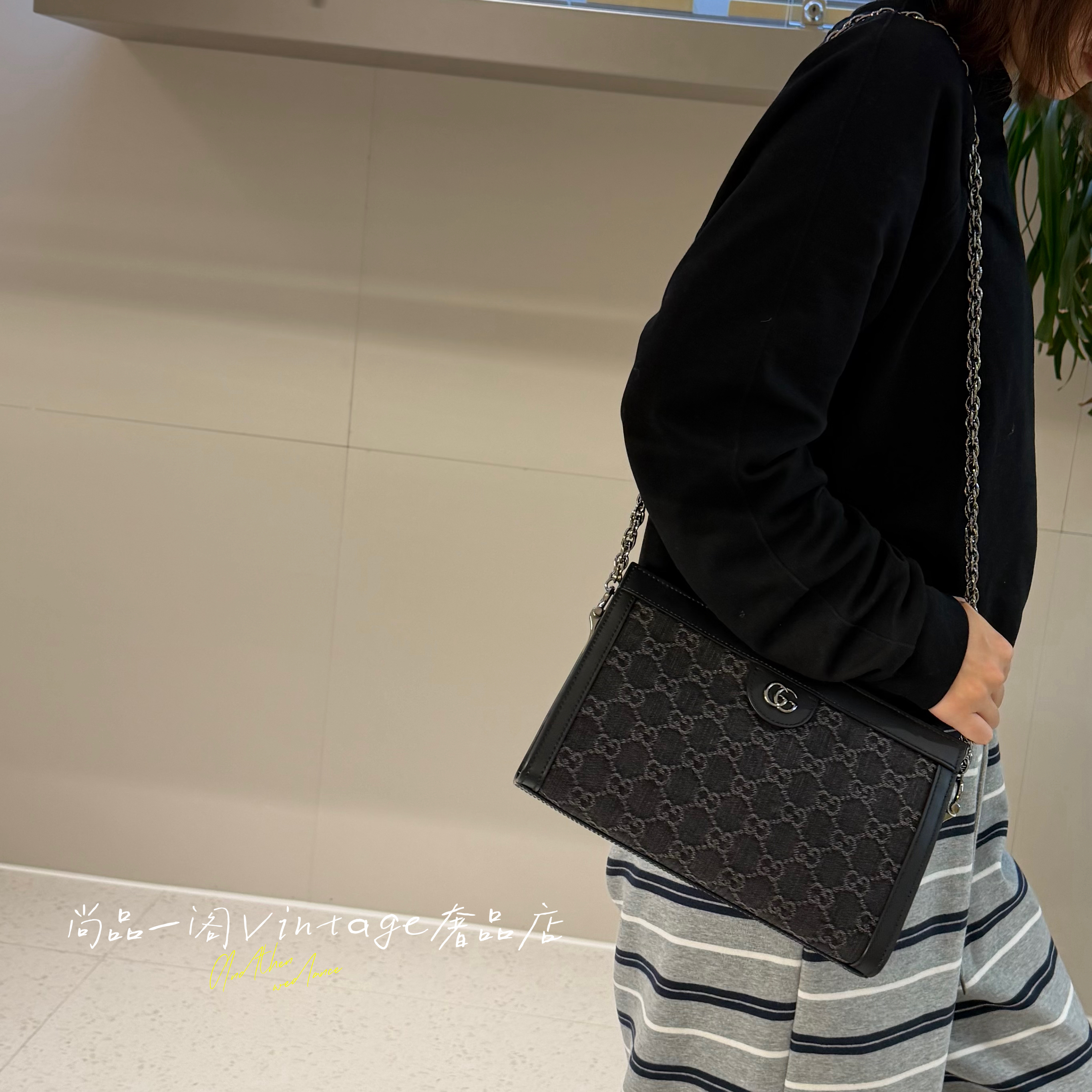 未使用 GUCCI/古驰 尚品一阁/黑色牛仔丹宁夹子包