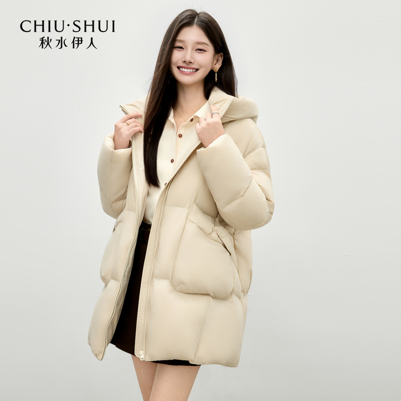 秋水伊人时尚慵懒外套2025年冬季新款连帽羽绒服625414M303432