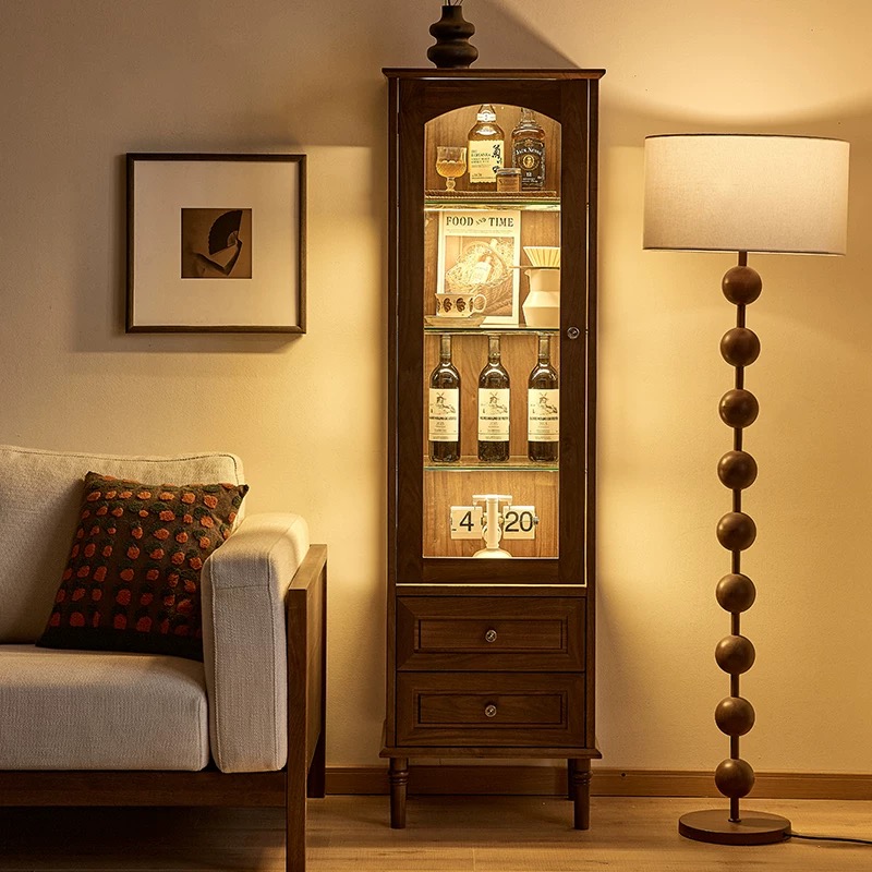 【北美黑胡桃木】酒柜美式玻璃柜储物实木简约客厅展示柜(ZB)