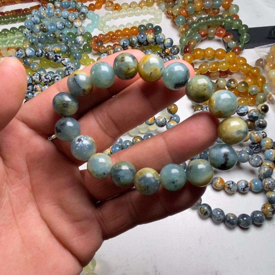 蛇纹石玉手链未镶嵌卡12地球蓝福利