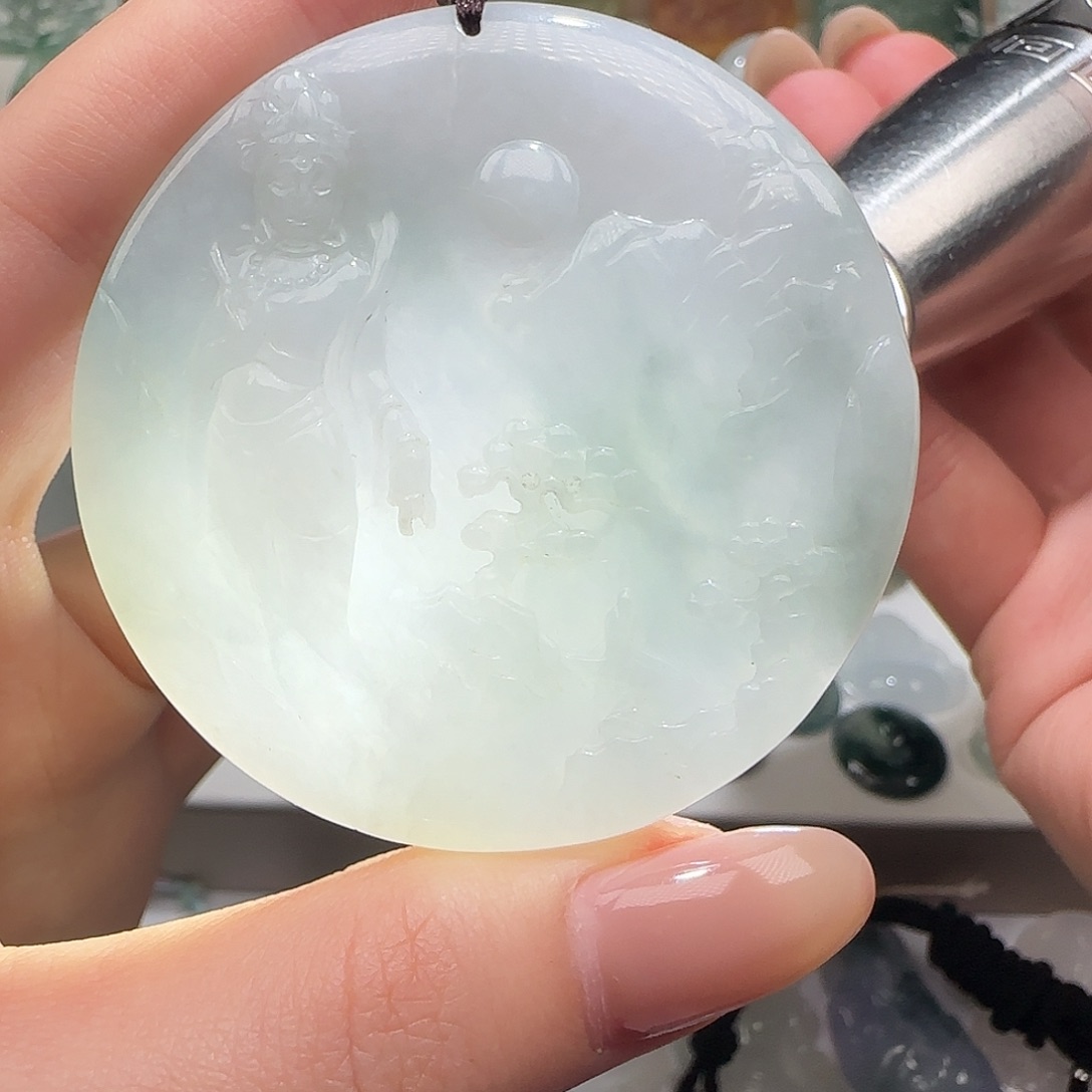 翡翠未镶嵌颈饰天然缅甸翡翠山水观音